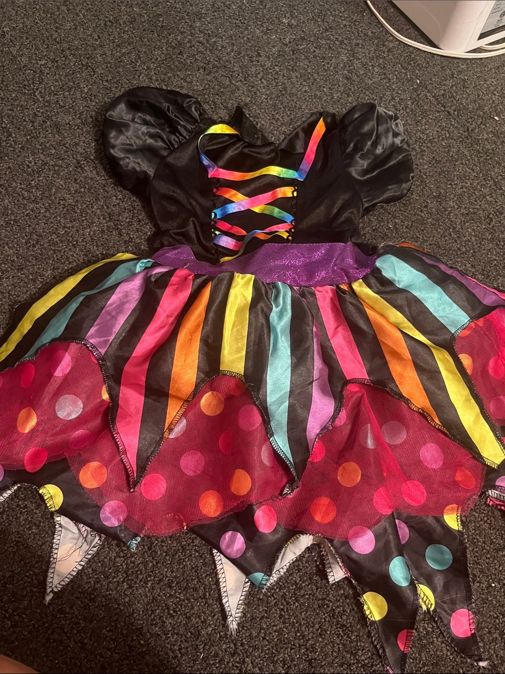 Kids Rainbow Polka Dot Witch Costume - Black & Multicolor